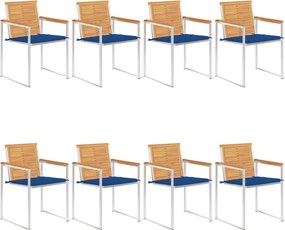 vidaXL 8 db tömör tíkfa kerti szék párnákkal