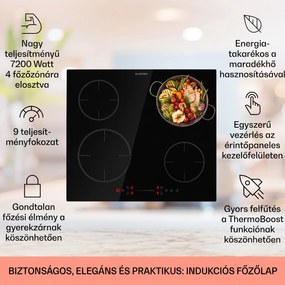 Klarstein Virtuosa EcoAdapt, indukciós főzőlap, 7200 W, 4 zóna, üveg, fekete