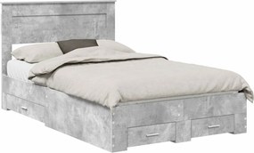 vidaXL Ágykeret fejtámlával fiókkal Beton Szürke 135 x 190 cm Faanyag