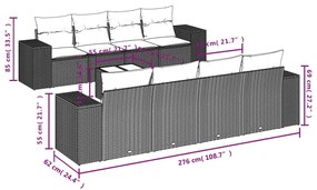 9 részes fekete polyrattan kerti ülőgarnitúra párnákkal