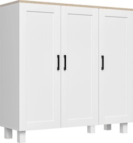HOMCOM Modern Nappali Szekrény 3 Ajtóval, Állítható Polcokkal és Emelt Alappal Konyhához, Étkezőhöz, Hallhoz és Hálószobához - Anti-tip Rendszer, 90x3