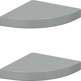 vidaXL 2 db magasfényű szürke MDF lebegő sarokpolc 25 x 25 x 3,8 cm