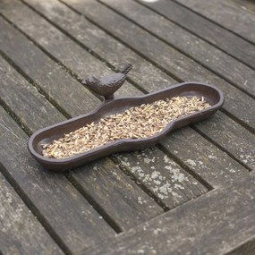Öntöttvas madáritató és -etető tál, kismadár dekorációval, 29,5 cm