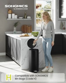 Fém kerek konyhai szemetes, 30 L, pedálos, műanyag belső vödörrel, fekete
