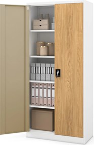 Magas fém irodai iratszekrény, fehér/arany tölgy, 900x1950x400 mm: JAN H Eco Design