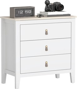 HOMCOM 3-Fiókos Komód a Hálószobába PU Fogantyúkkal, Komód Nappaliba, Előszobába 80x40x78.5 cm Fehér | Aosom