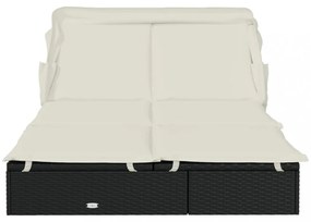 2 személyes fekete polyrattan napágy tetővel 213 x 118 x 97 cm