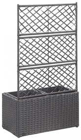 fekete rácsos polyrattan magaságyás 2 kaspóval 58 x 30 x 107 cm