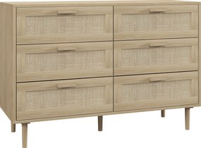 HOMCOM 6 fiókos tárolószekrény fonott előlappal, 110L x 40W x 75H cm, világos fa hatás | Aosom