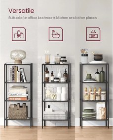 4 szintes üvegpolc, könyvespolc, fekete