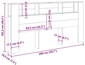 antik fa színű szerelt fa áthidalószekrény 200x18,5x102,5 cm