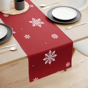 Goldea karácsonyi pamut asztali futó - hópelyhek piros alapon 20x120 cm