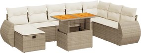 vidaXL 9 részes bézs polyrattan akácfa kerti ülőgarnitúra párnákkal