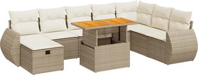 vidaXL 9 részes bézs polyrattan akácfa kerti ülőgarnitúra párnákkal