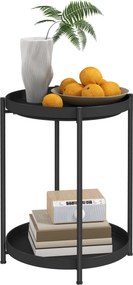 HOMCOM Kerek Kávézó Asztal 2 Polccal, Acélból Készült, Éjjeli Asztal 44 x 44 x 56 cm Fekete | Aosom
