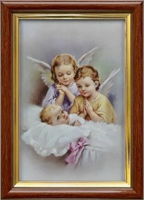 Vászonkép 18x13 Őrangyal Angyal Barna Arany Díszített Fa Keret