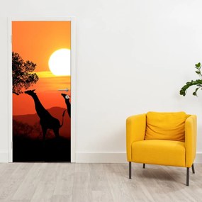 Fotótapéta ajtóra - Zsiráfok naplementekor (95x205cm)
