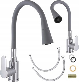 Konyhai Mosogató Csaptelep Szürke Flexibilis Kifolyócső 2 Funkciós Króm