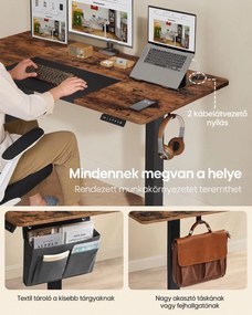 SONGMICS elektromosan állítható magasságú íróasztal, 140 x 60 cm, 4 memóriahellyel, USB-C töltőporttal és tárolózsebbel, vintage barna és fekete