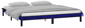 fekete tömör fa ágykeret LED-világítással 200 x 200 cm