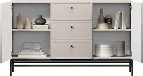 Lorini komód 150 cm fiókokkal - kasmír / fekete fogantyúk / fém lábak