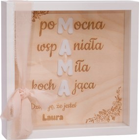 3D képkeret gravírozással – személyre szabott ajándék anyák napjára, fa, fehér