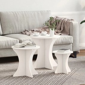 Dohányzóasztal 3 pcs Fehér 46 x 46 x 47 cm Tömör fenyőfa
