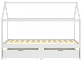fiókos fehér tömör fenyőfa gyerekágykeret 90 x 200 cm