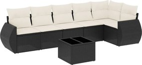 vidaXL 7 részes fekete polyrattan kerti ülőgarnitúra párnával