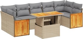 vidaXL 8 részes bézs polyrattan kerti ülőgarnitúra párnával