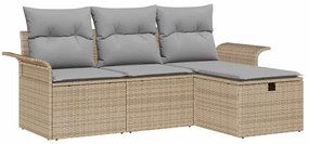 vidaXL Kerti Kanapé Szett párnával tárolóval 4 pcs Bézs Poli rattan