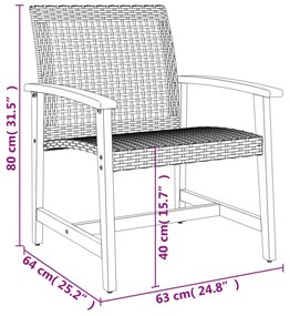 2 db fekete polyrattan és akácfa kerti szék