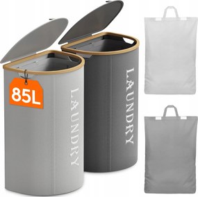Lifewit 170L-es szennyestartó kosár fedéllel 2 db Szürke és Ezüst