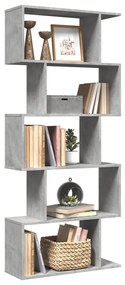5 szintes betonszürke fa térelválasztó könyvespolc 70x24x161 cm