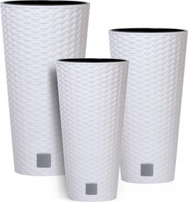 3 Virágtartó Rattan Magas Kerek Fehér 38 47 57cm