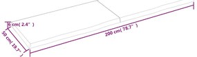 sötétbarna kezelt tömör tölgyfa asztallap 200x50x(2-6) cm