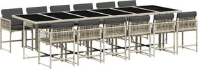 vidaXL 13 részes szürke polyrattan kerti étkezőgarnitúra párnákkal