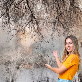 3D fotótapéta Nappali Hálószoba Boho Virágok Levelek Beton Loft 588x260 BKLB02F