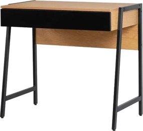 Fiókos íróasztal / számítógépasztal 83×48 cm, masszív fém vázzal, fekete–aranytölgy – Intenso Home