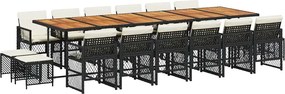 vidaXL 17 részes fekete polyrattan kerti étkezőgarnitúra párnákkal
