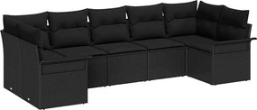vidaXL Kerti Kanapé Szett párnával tárolóval 7 pcs Fekete Poli rattan