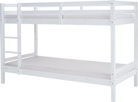 Emeletes ágy, 90x200, tömör fa, fehér, INEZA