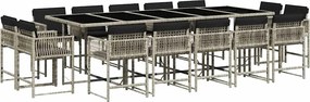 vidaXL 15 részes szürke polyrattan kerti étkezőgarnitúra párnákkal