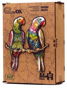 3D kézzel készített fa puzzle - Papagájok A4