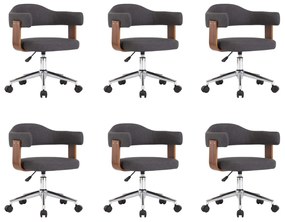 vidaXL 6 db szürke hajlított fa és szövet forgó étkezőszék