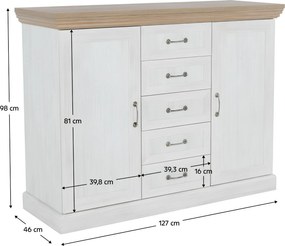 komód, 2-ajtós 5 fiókkal, északi sosna/vadtölgy, ROYAL K2D
