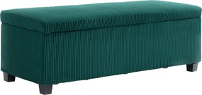 HOMCOM 84L Puff, Bársonyos Bordás Textil, Ágytalpához Illő Tároló Láda, Lábpárna Fedéllel, Nappaliba, Hálószobába, Előszobába, 112 x 42 x 40 cm, Zöld