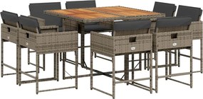 vidaXL 9 részes szürke polyrattan kerti étkezőgarnitúra párnával