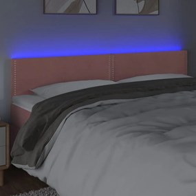 rózsaszín bársony LED-es fejtámla 200x5x78/88 cm