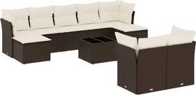 vidaXL 10 részes barna polyrattan kerti ülőgarnitúra párnákkal